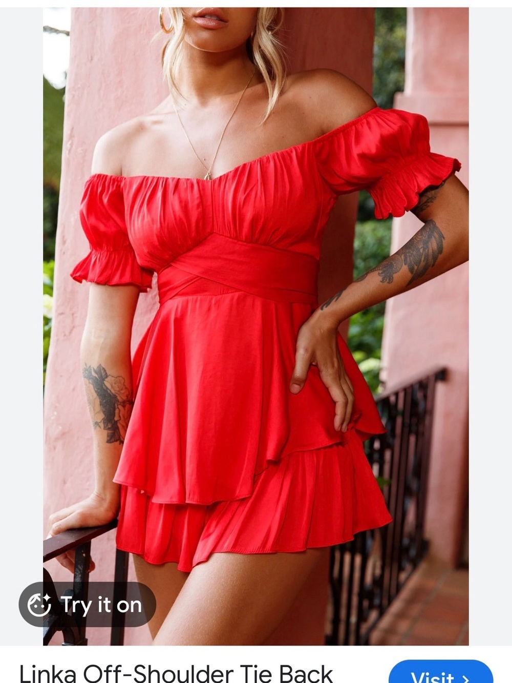 Selfie Leslie Off-Shoulder Ruffle Tiered Mini Dress in Bright Red